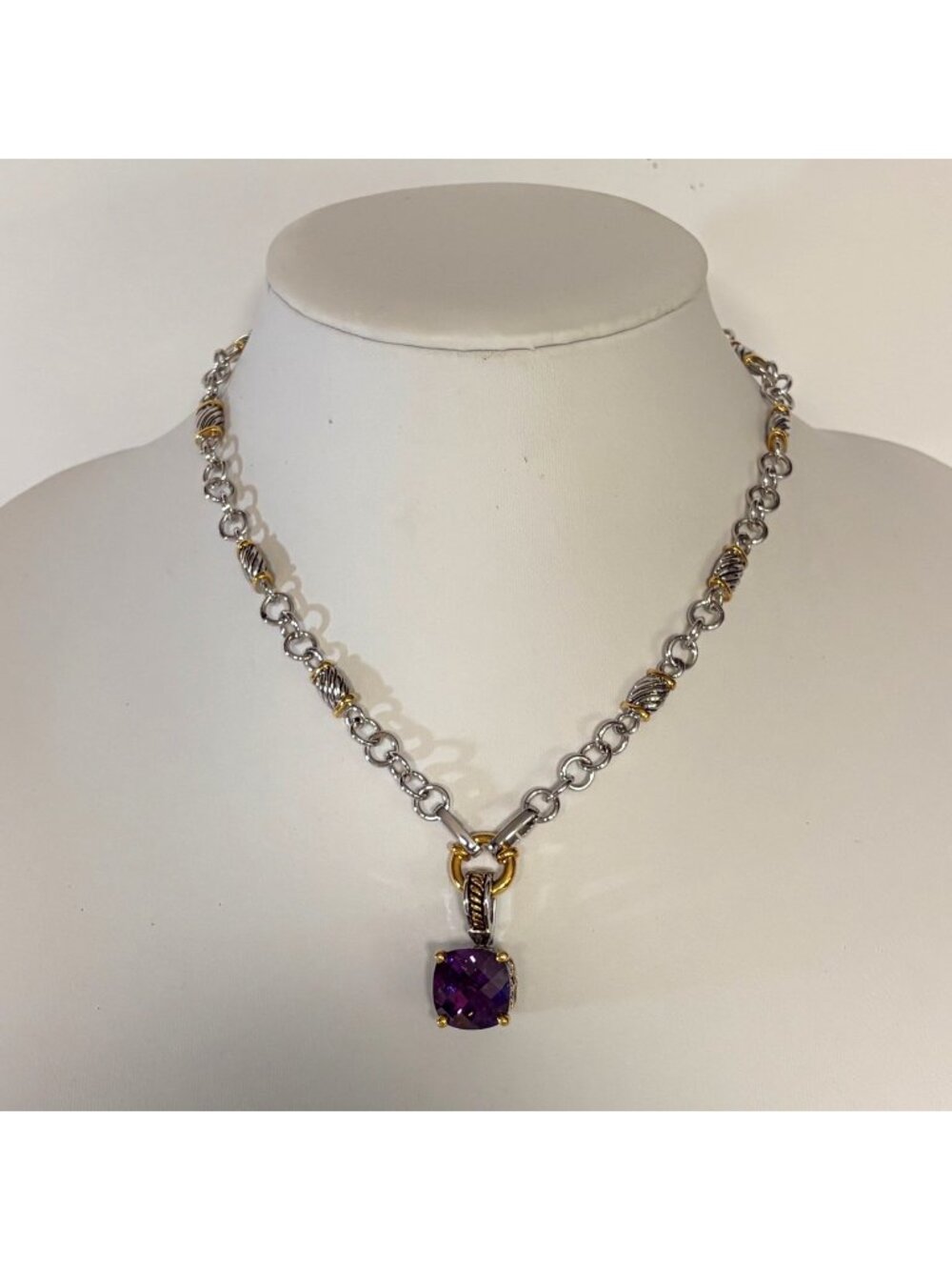 Silver and Gold Tone Necklace Removable Purple Pendant Elegant